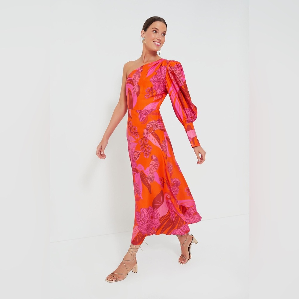 FARM Rio One Shoulder Dress in Orange and Pink